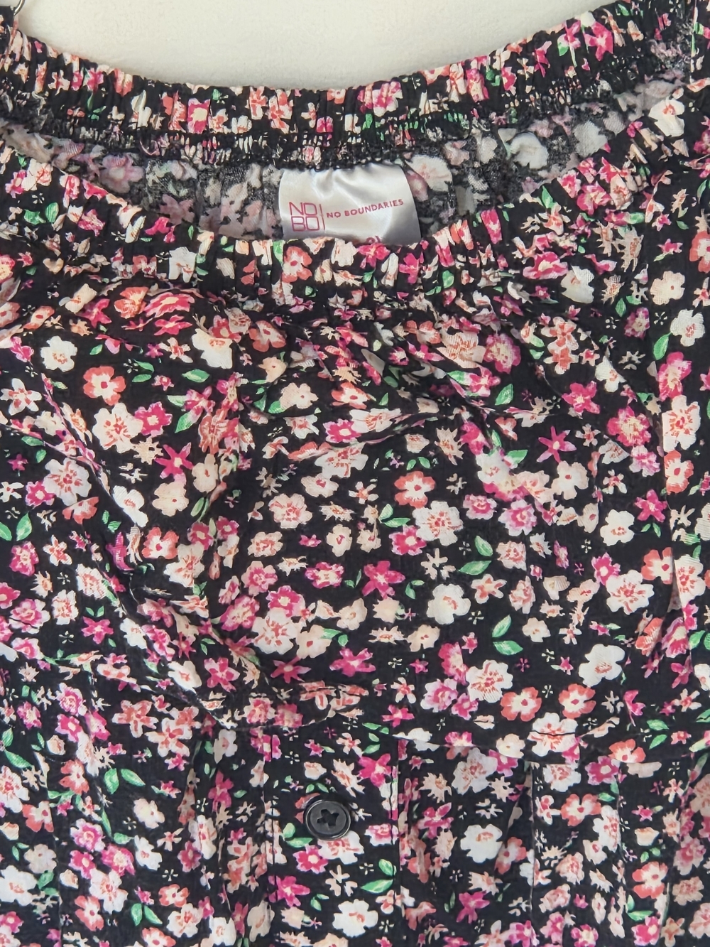 No Boundaries Black Floral Off-Shoulder Camisole with Pink Flowers - Picture 2 of 6